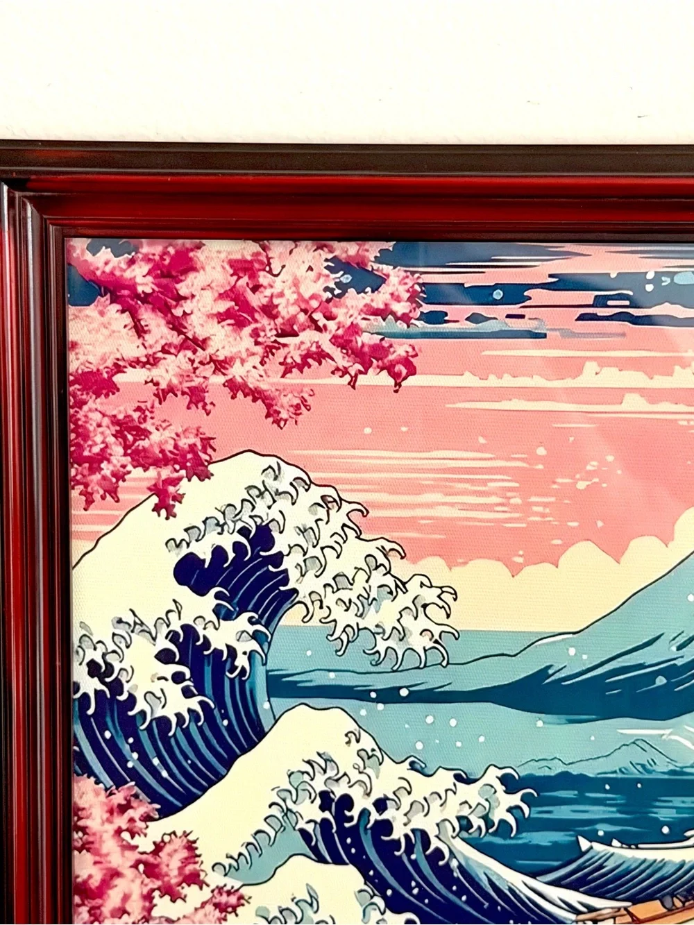 The Great Wave Cherry Blossom Trees Canvas Art Print Red Wood Framed Art Japan